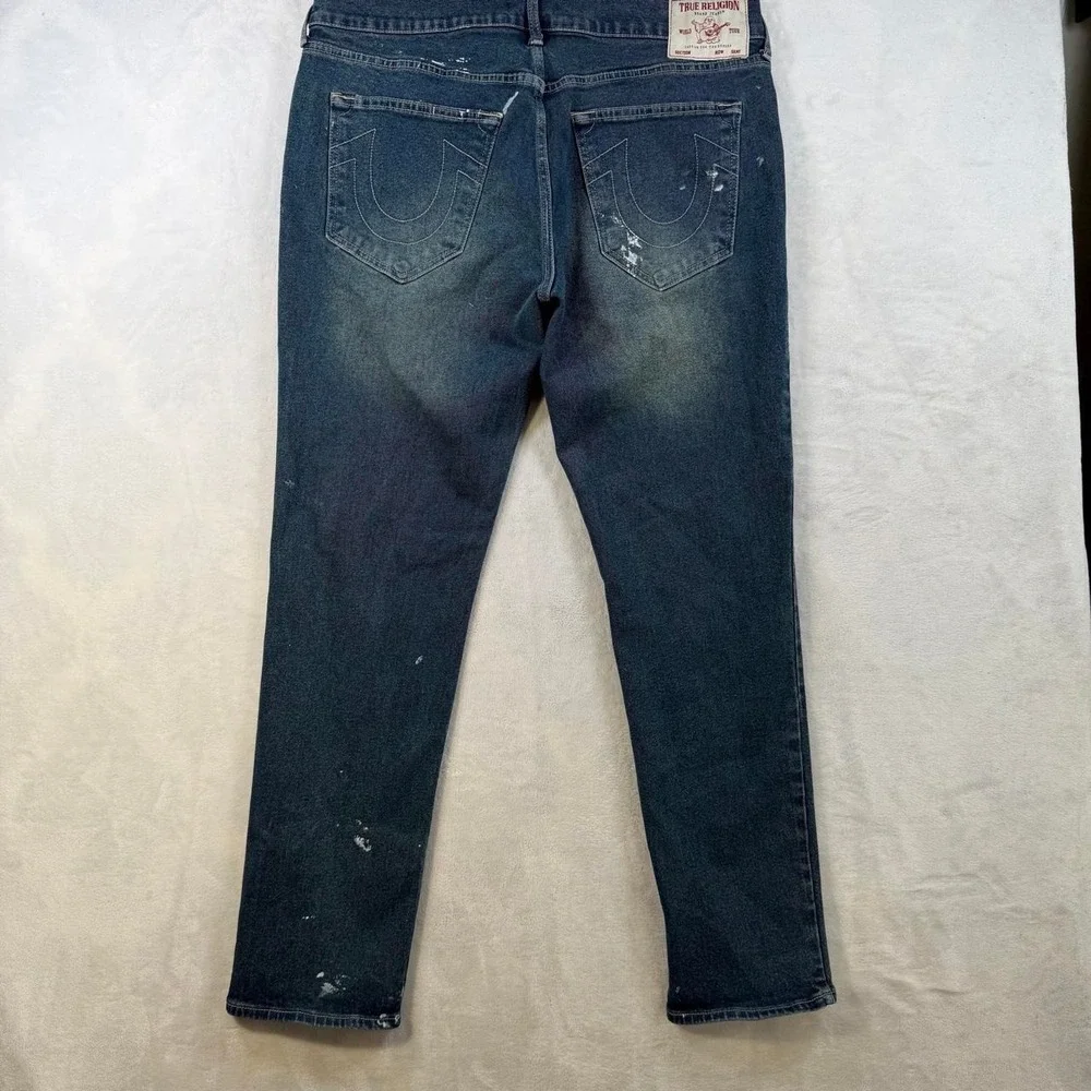 True Religion Geno Flap Relaxed Slim Jeans Men's 34x32 - Paint Stained